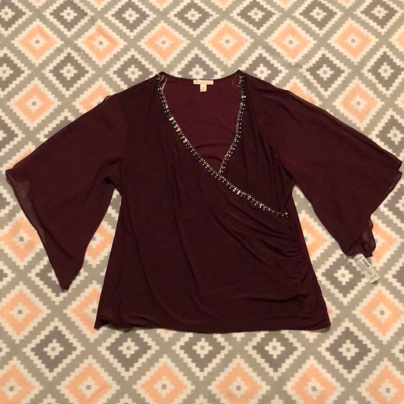 Dress Barn Tops - Dressbarn NWT Burgundy Blouse With Rhinestones